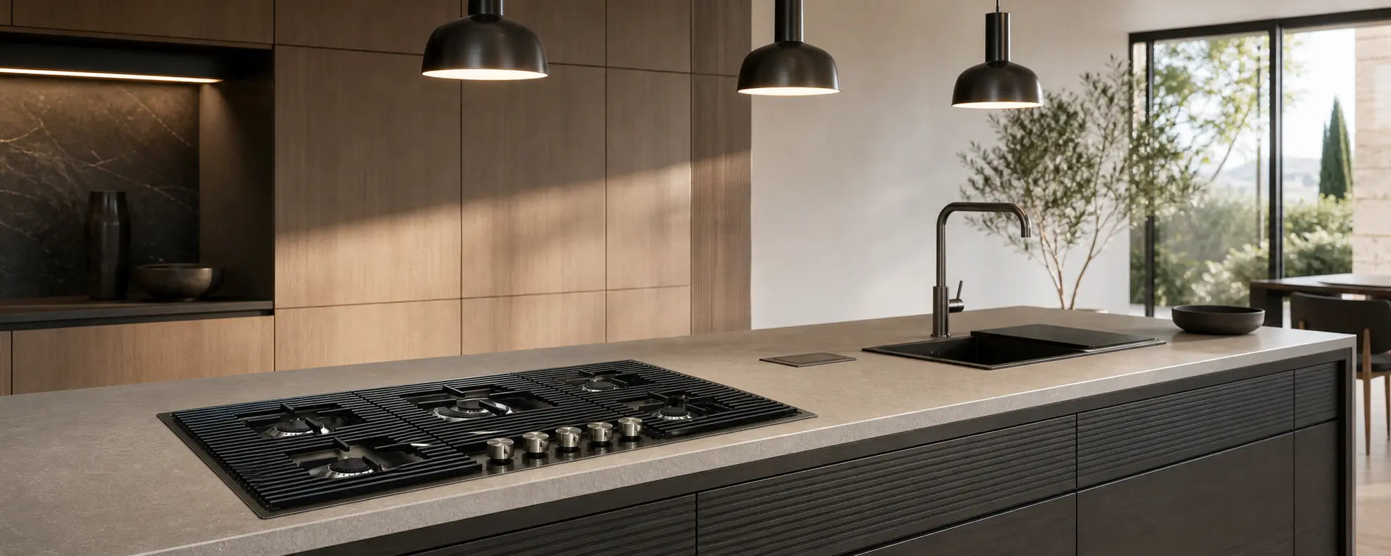 Stainless steel 5 burner rapid gas hob with center wok burner 