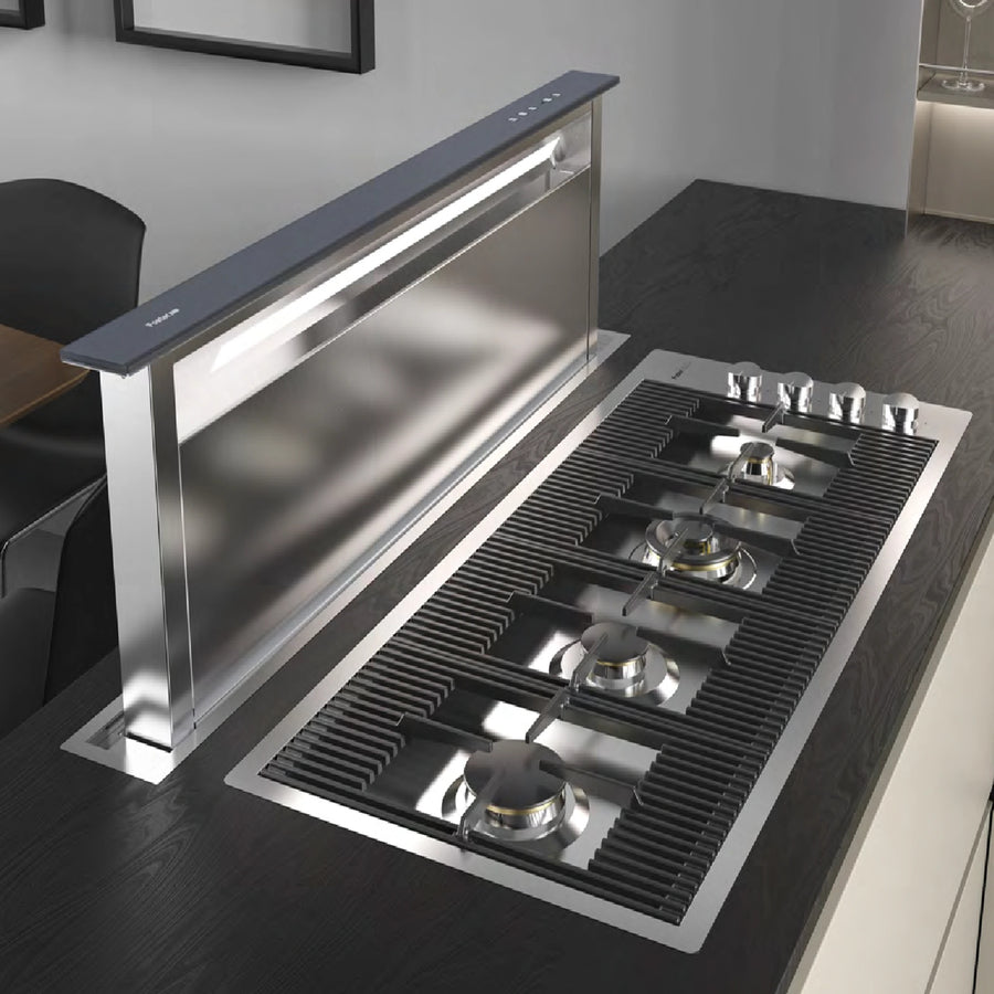 downdraft pop up extractor with foster gas hob 4 burner stainless steel