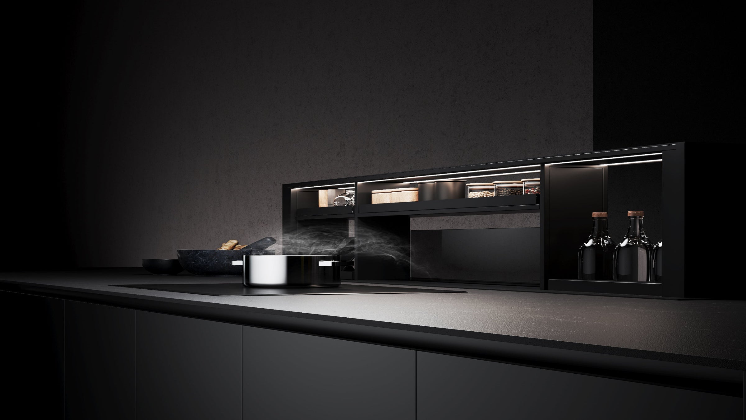 downdraft work station with a 90cm pop u extractor 