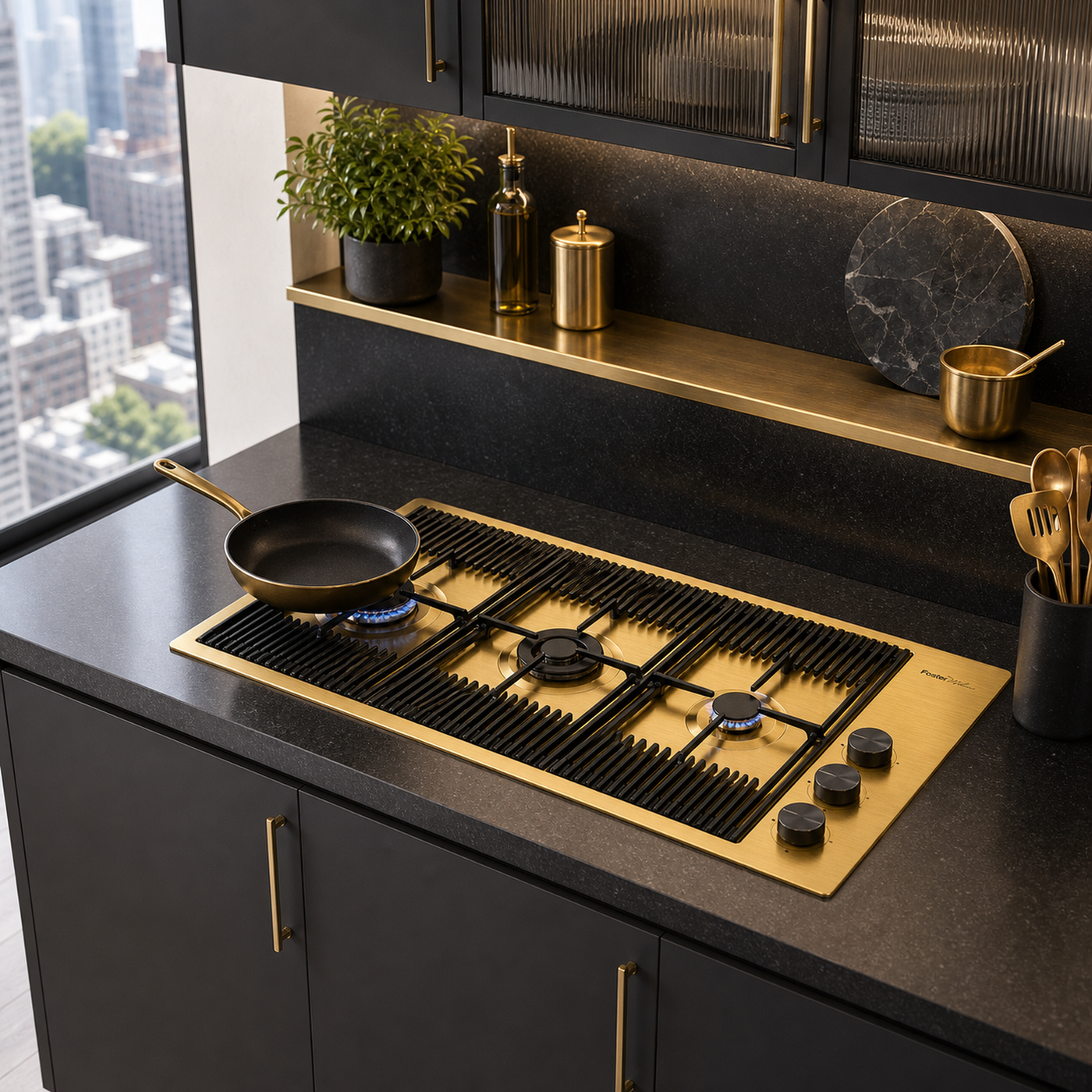 Milanello 3 burner gas hob Gold