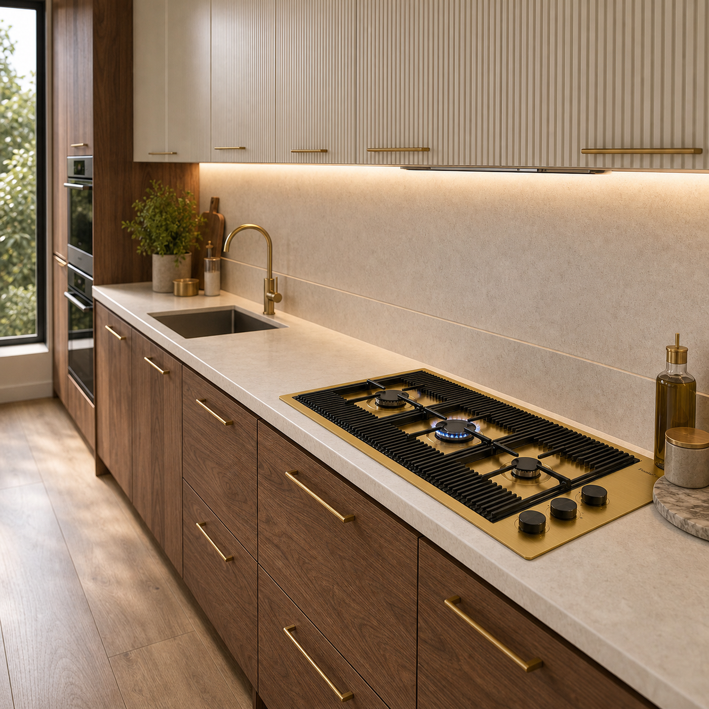 Milanello 3 burner gas hob Gold