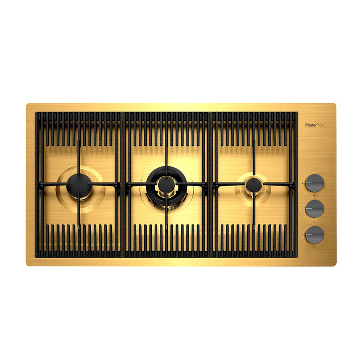Gold gas hob with three burners wok burner