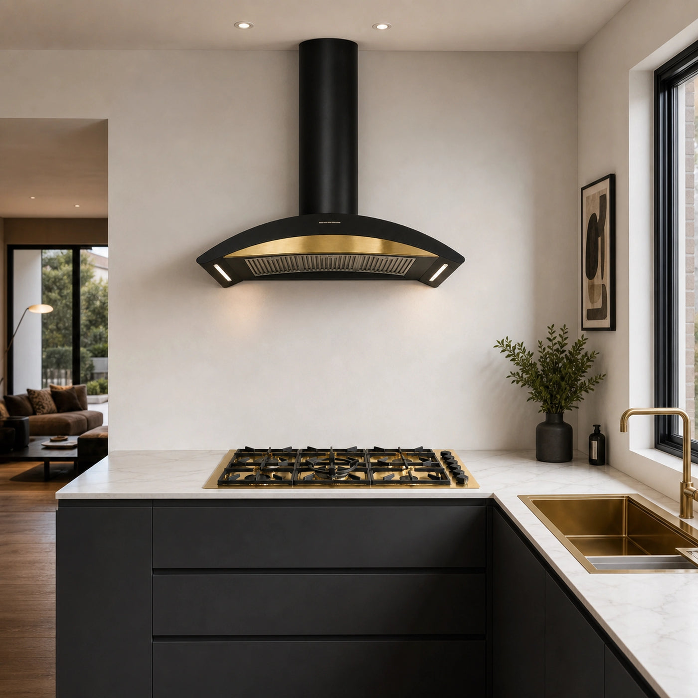 Milano 115cm 2 wok burner Gold gas hob with matching Monza 110cm wall mounted cooker hood