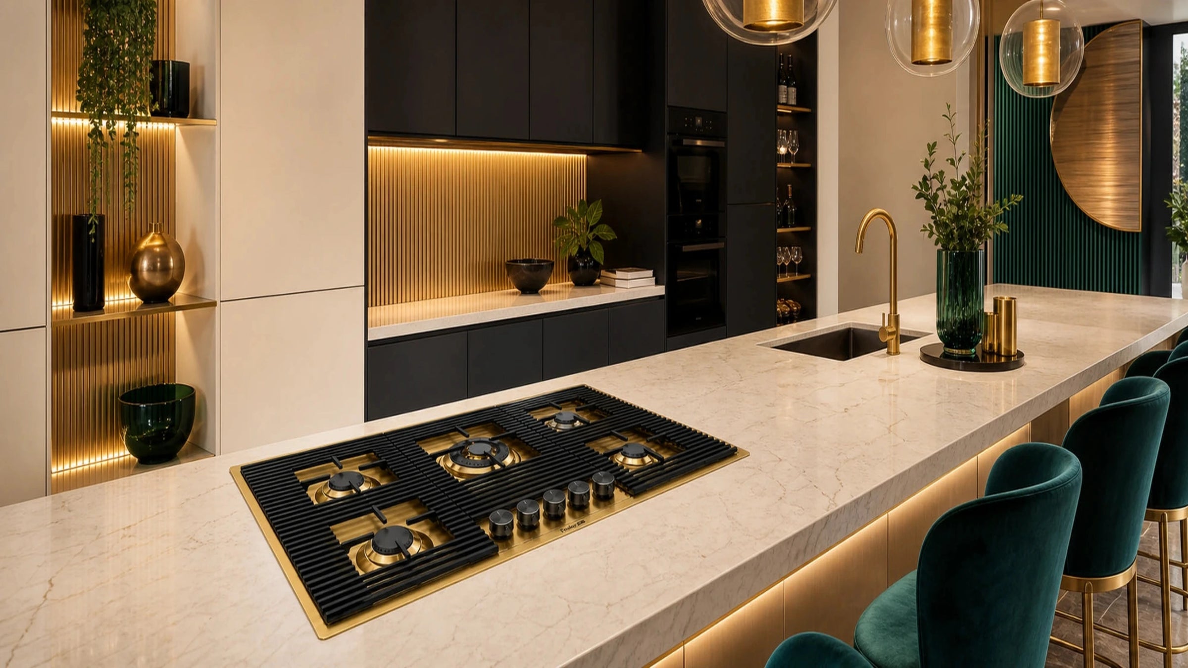 Milano luxury gas hobs 80cm to 115cm gold, copper, gun metal and stainless steel 