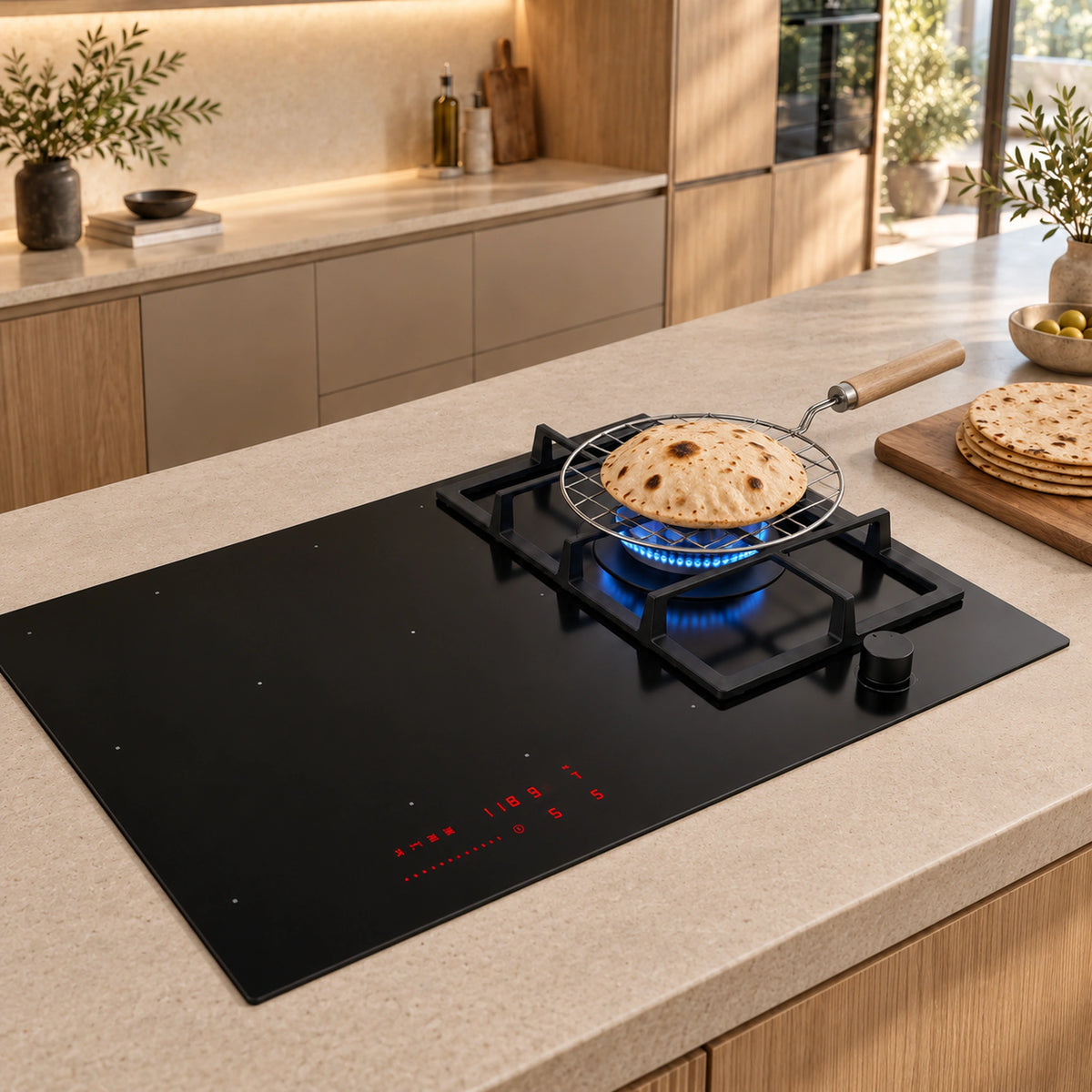 90cm - Hybrid Gas and Induction Hob with Wok Burner - Image 1