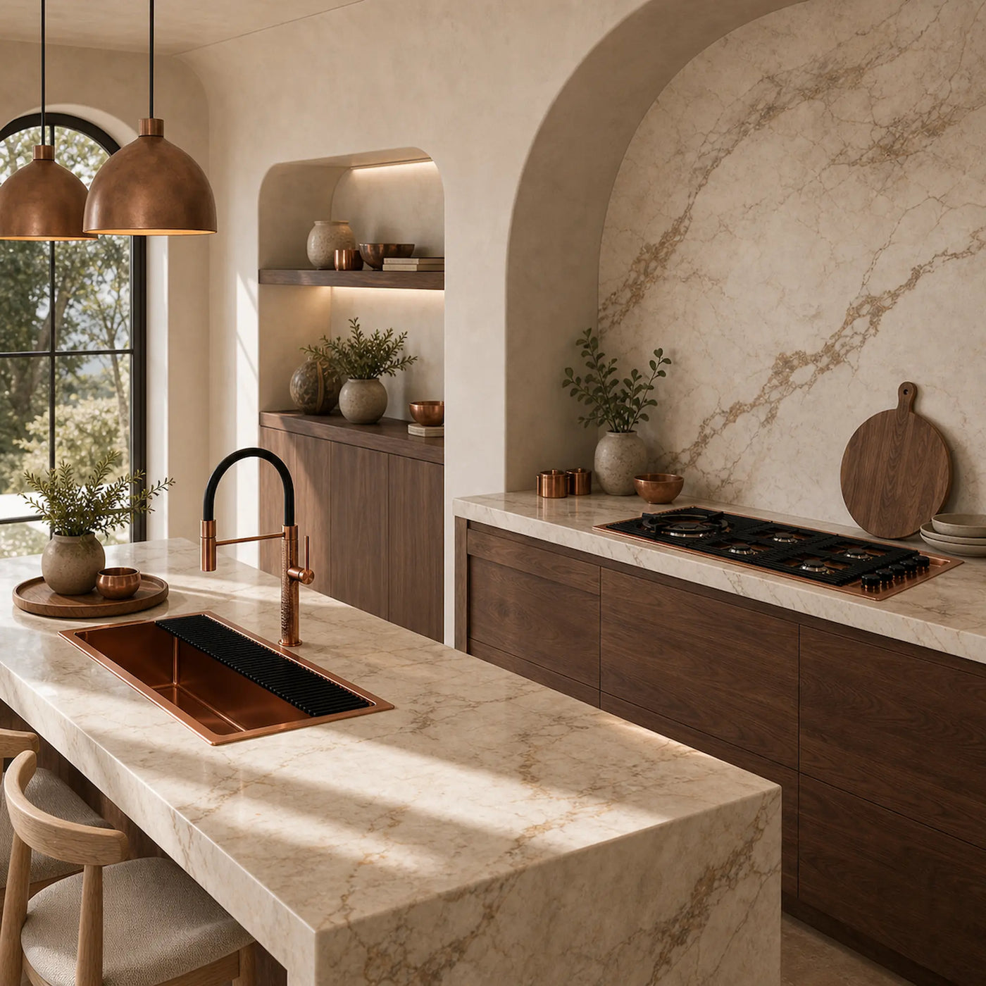 copper gas cook top 87cm, and a copper matching sink and taps 