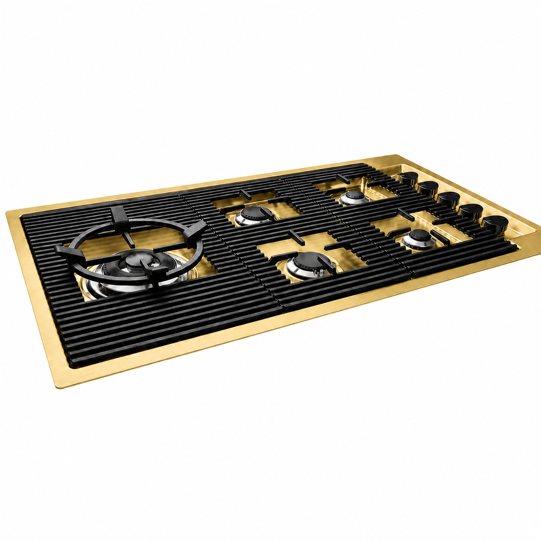 87cm - Milano Lusso 5-Burner Gas Hobs Gold - Copper - Gun Metal - Stainless - Flush Knobs