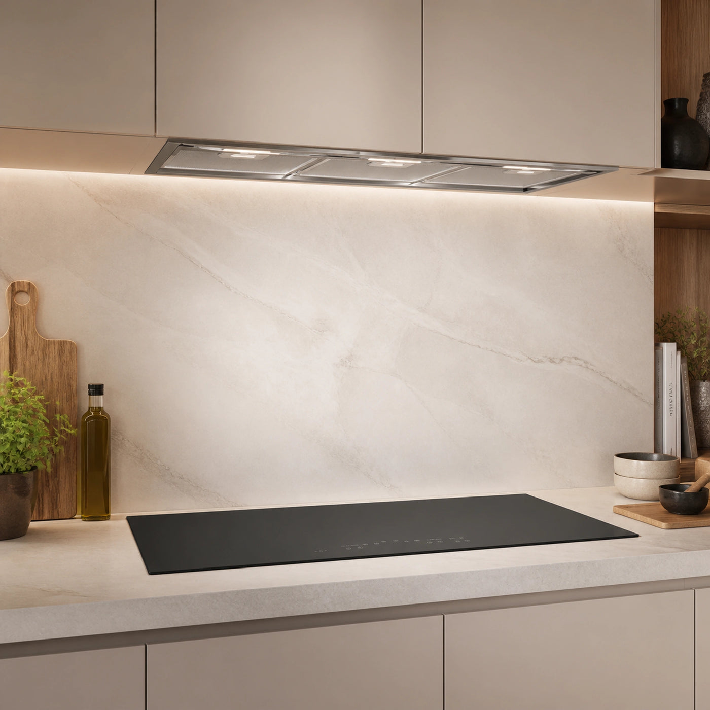 90cm panoramic induction hob satin matte black glass finish top mount or surface mount, under cabinet