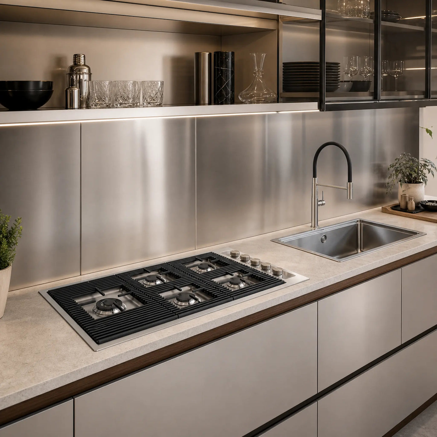 87cm Stainless steel milano lusso 5 burner gas hob with matching sink and tap options  