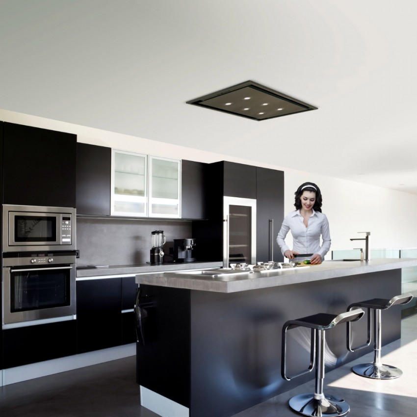 Ceiling Cooker Hood With Slimline Motor 90cm x 50cm Black