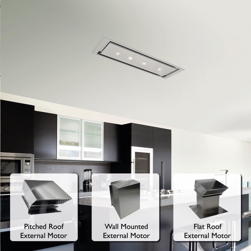 120cm x 30cm ceiling cooker hood With External Motor Options Stainless Steel