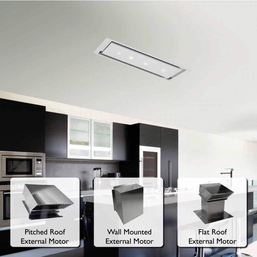120cm X 30cm Ceiling Cooker Hood With External Motor Options White - Bathroom Extractor Fan Flat Roof Ventilation Kitchen