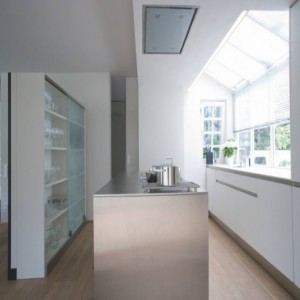 90cm slimline ceiling cooker hood with white glass stainless steel frame 