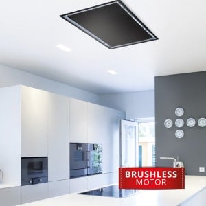 90cm Energy Saving Brushless Ceiling  Hood with Led Light Surround with Black Glass