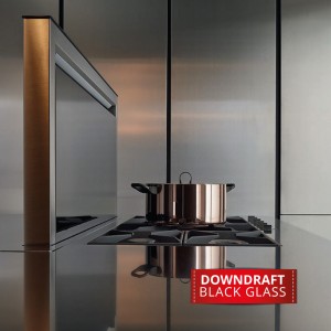 Downdraft Cooker Hood - Kitchen Extractor 90cm wide with SS - Black Glass