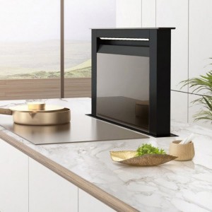 90cm Downdraft Hidden kitchen Extractor - All Black with Black Glass Panel