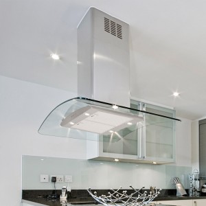90cm Island Curved Glass Cooker Hood Stainless Steel