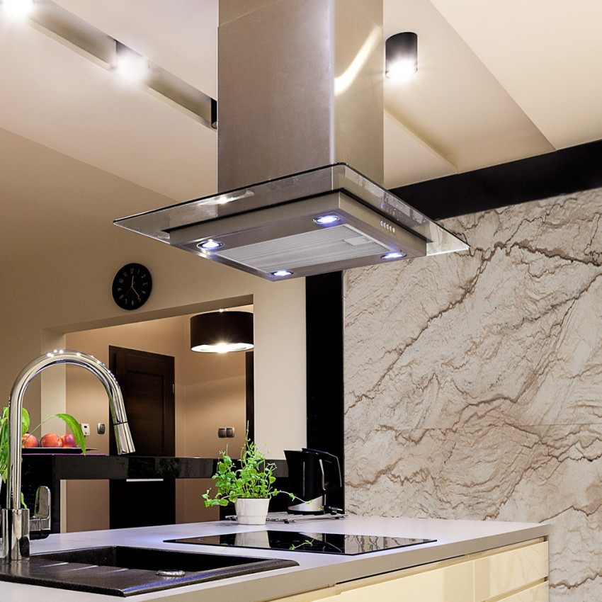 90cm Island Cooker Hood With Flat Glass Stainless Steel