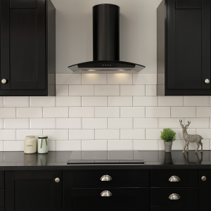 90cm Curved Glass Cooker Hood - Black
