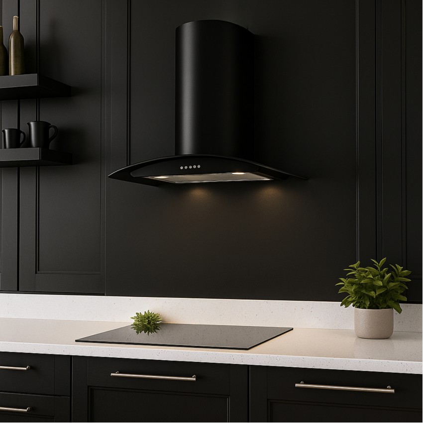 100cm Curved Glass Cooker Hood Black Powerful Motor