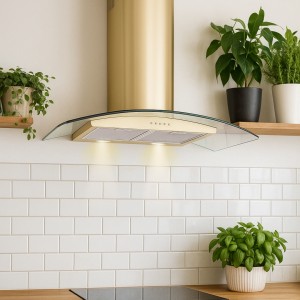 90cm Curved Glass Cooker Hood - Cream