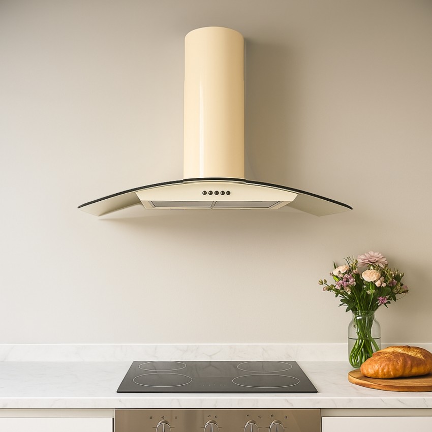 110cm Curved Glass Cooker Hood Ivory