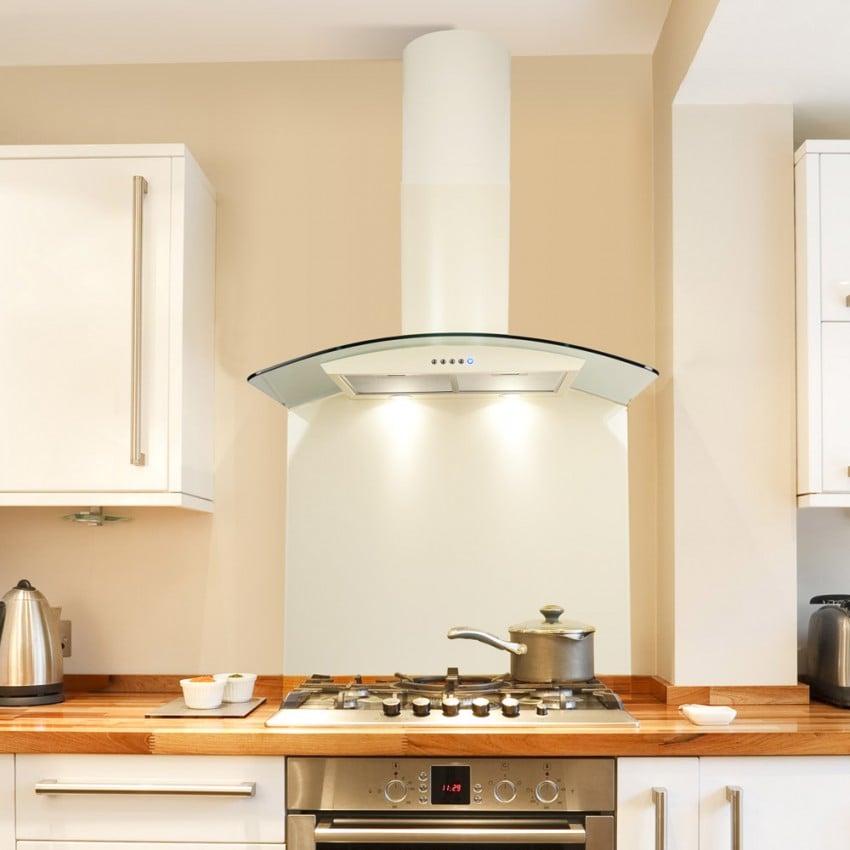 110cm Curved Glass Cooker Hood Ivory
