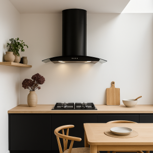 70cm Curved Glass Cooker Hood - Black