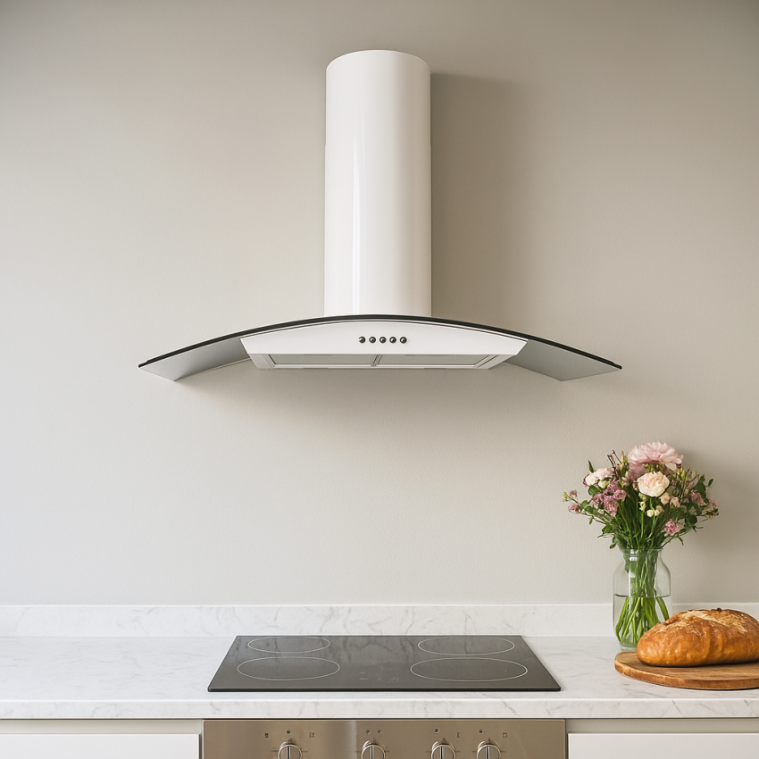 100cm Curved Glass Kitchen Extractor Hood - White