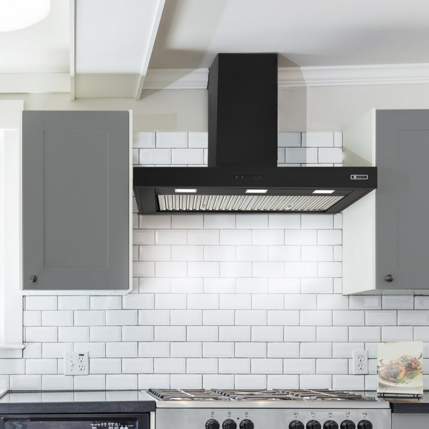 90cm cooker hood with baffle grease filters in black