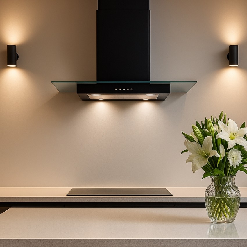 60cm Flat Hood With Glass in Black