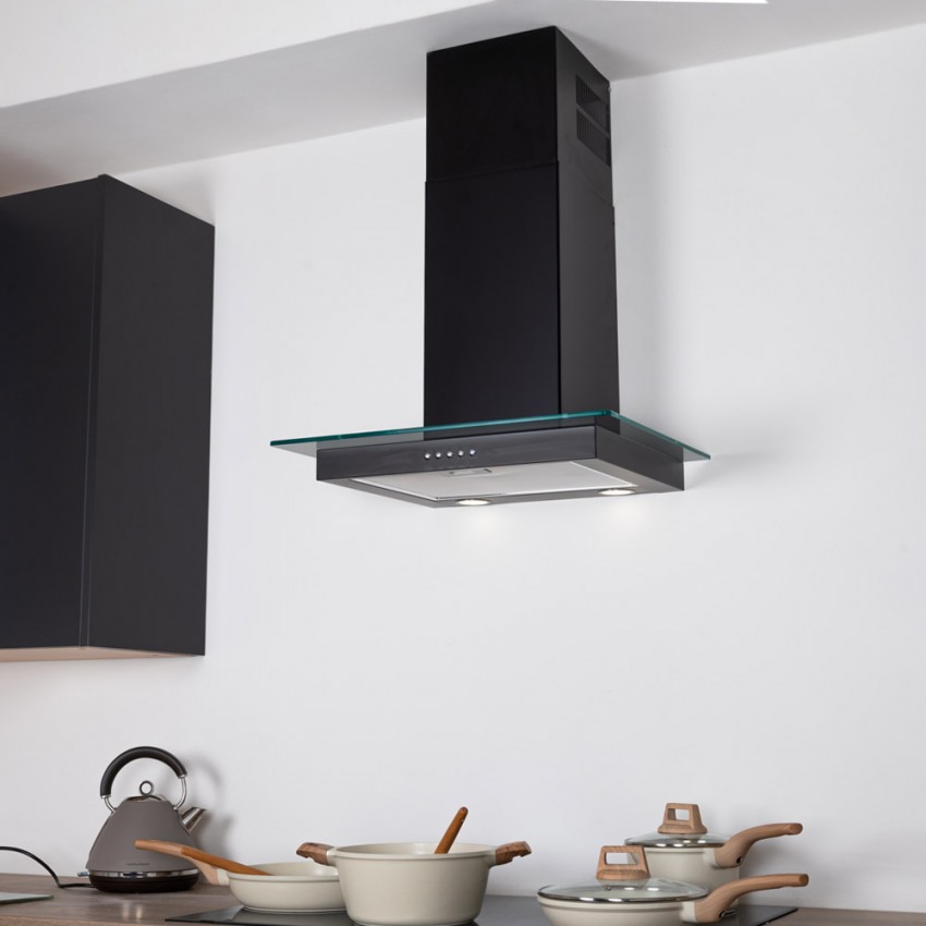 60cm Flat Hood With Glass in Black