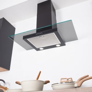90cm Straight Glass Cooker Hood - Black