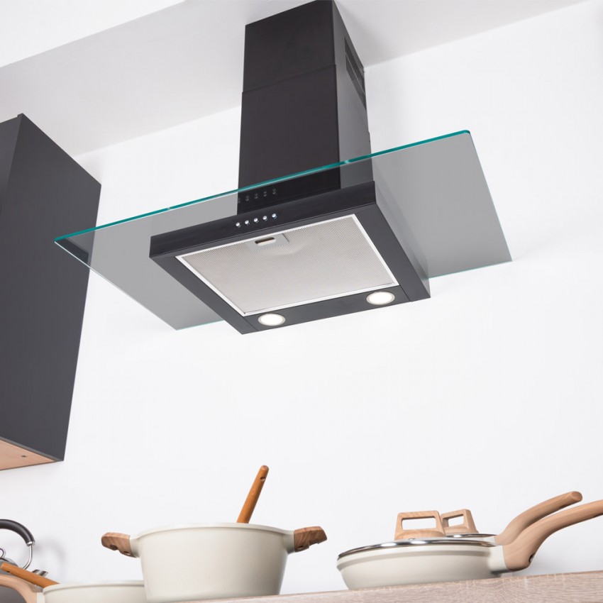 90cm Flat Hood With Glass in Black
