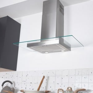 90cm Straight Glass Cooker Hood - Stainless Steel