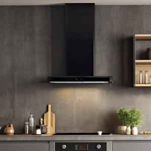 90cm Glass Front T-Line Cooker Hood in Black