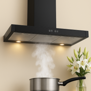 70cm Glass Front T-Line Cooker Hood in Black