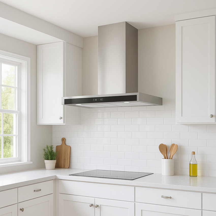 90cm Glass Front T-Line Cooker Hood in Stainless Steel
